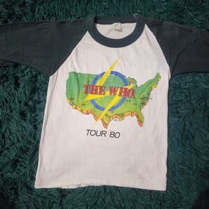 Vintage The Who Tour ’80 Raglan Concert Tee Band Shirt 16x22 Medium